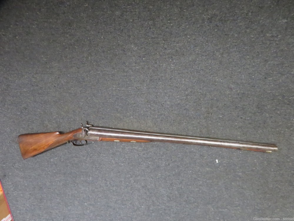 ANTIQUE BELGIAN 8 GAUGE DOUBLE BARREL PERCUSSION MUZZLELOADING SHOTGUN