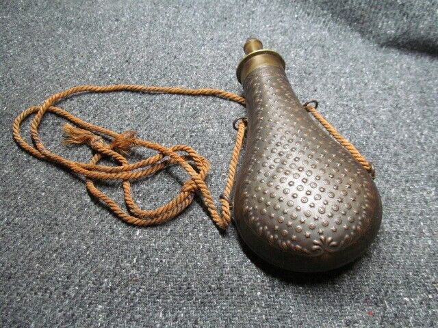 BEAUTIFUL ANTIQUE DIXON POWDER FLASK WITH CARRY CORD AND CLEAR MARKINGS