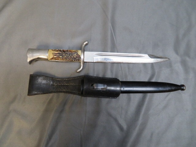 WWII German Fire Police Dress Bayonet – Rare Stag Grips w/ Scabbard & Frog