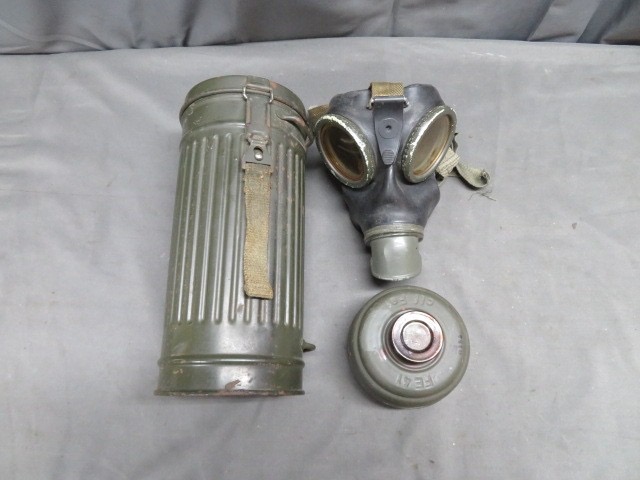 Original WWII German M38 Gas Mask, Filter & 1944 Metal Canister – Complete Set