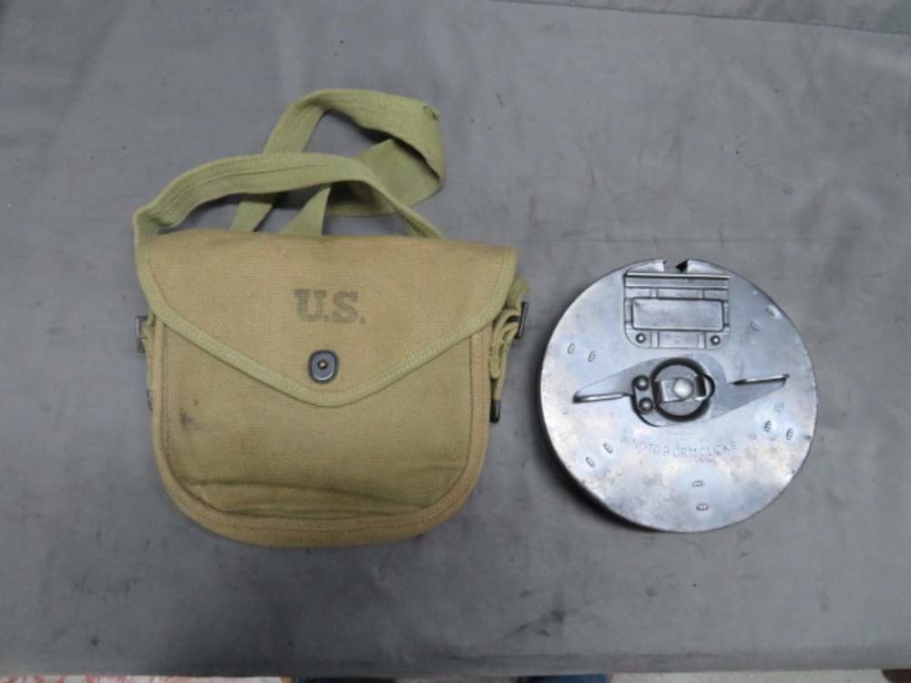 WWII U.S. Thompson 50-Round Drum Magazine & Pouch