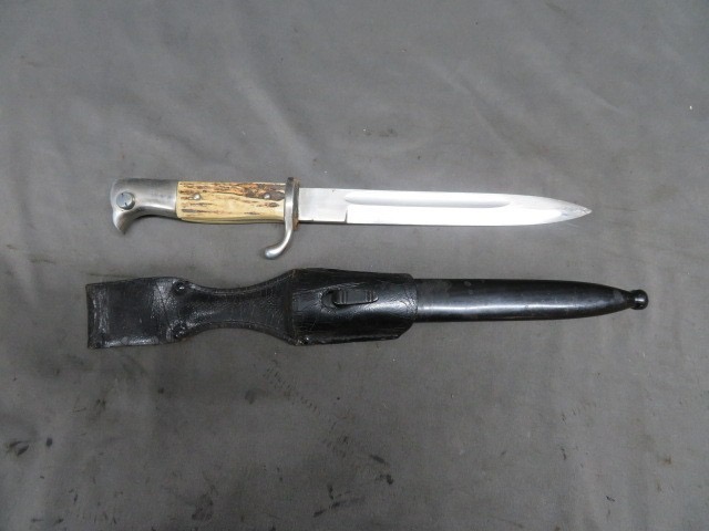 WWII German Dress Bayonet w/ Scabbard & Frog – Stag Grip Handle – Solingen Made