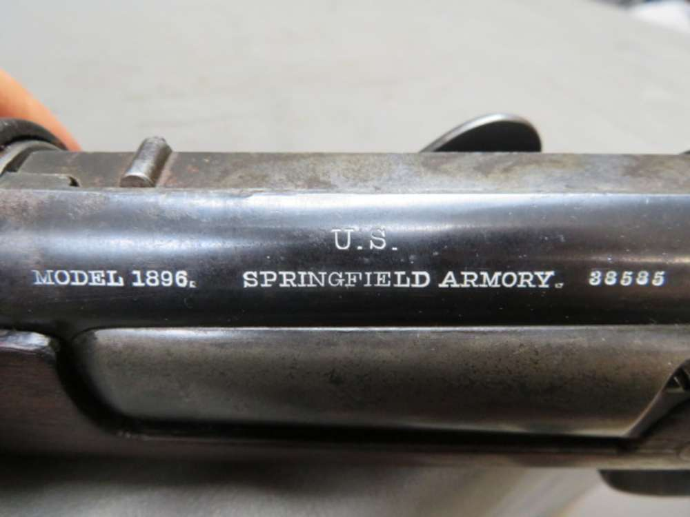 Receiver markings on the Krag Carbine reading U.S., Model 1896, Springfield Armory, serial 38585. Photo property of Eisel Armory.