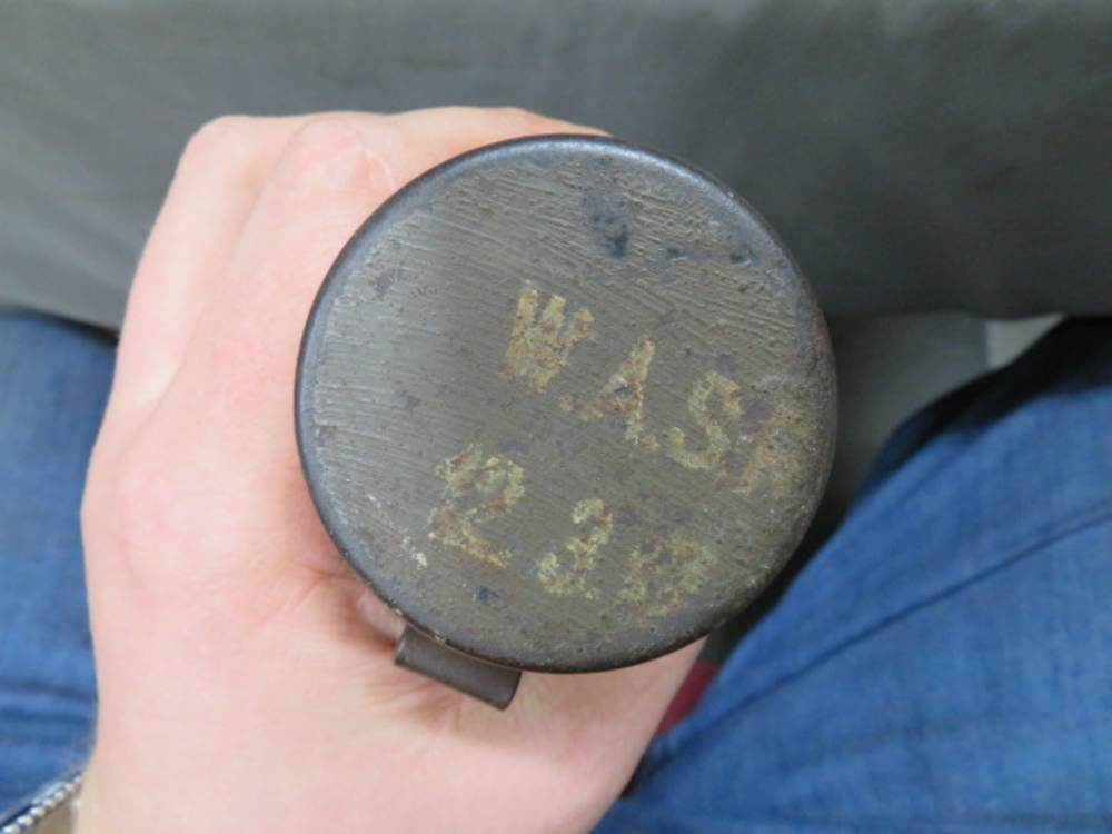 Stenciled inspection markings on a German Model 1917 stick grenade head
