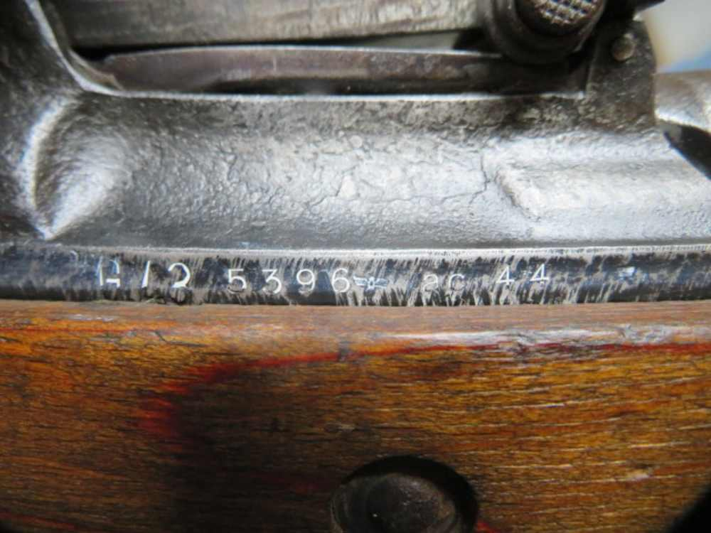 Receiver markings on a WWII G43 rifle showing the serial number and Walther's ac 44 manufacturer code