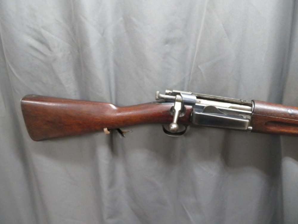 Bolt and receiver of the Krag Carbine viewed from the rear with the bolt handle raised. Photo property of Eisel Armory.