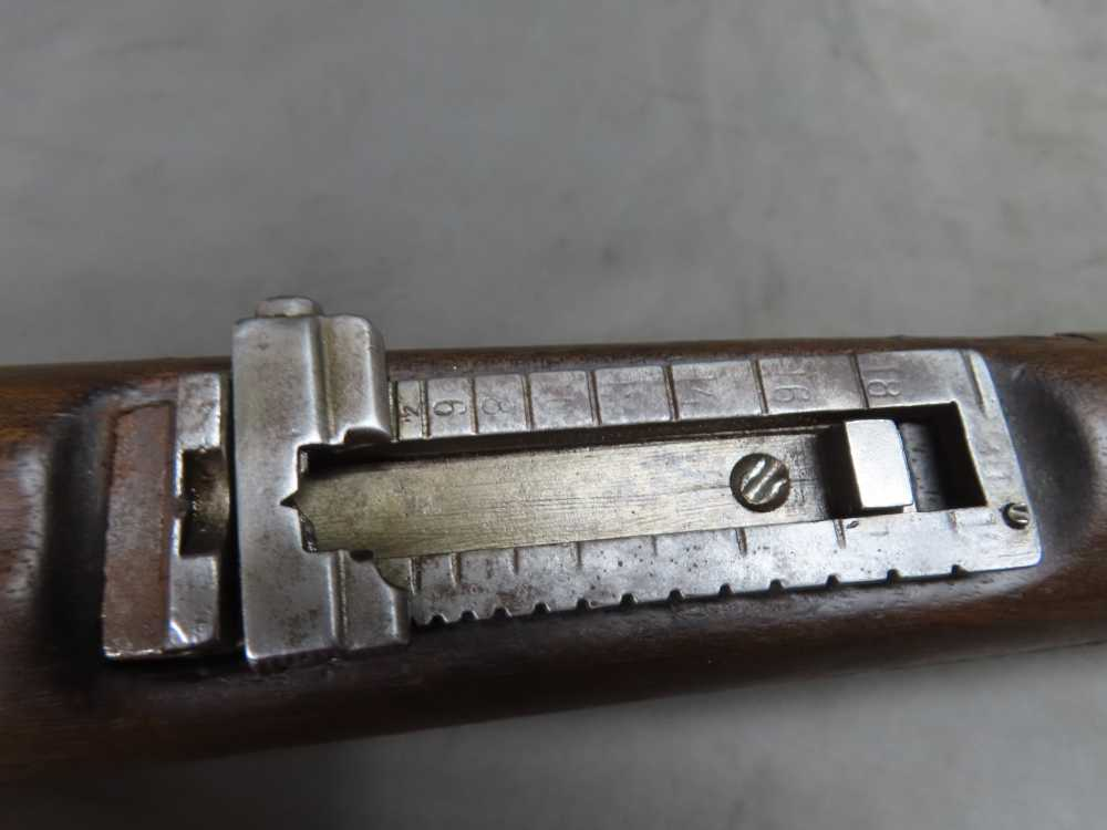 Spanish Model 1893 Mauser rifle buttstock and wood furniture detail