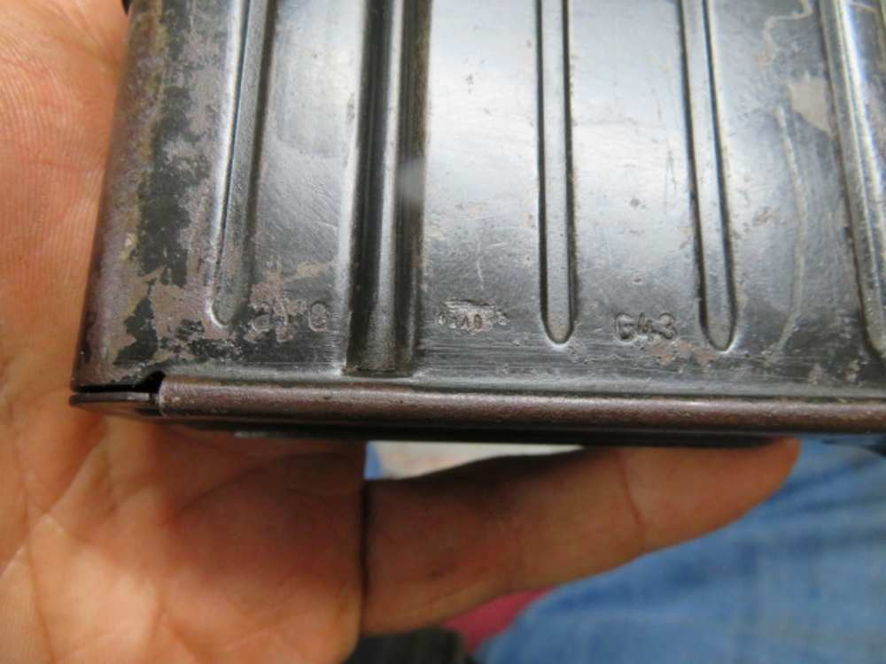 Close-up of an original G43 magazine stamped G43, confirming it was made for the rifle