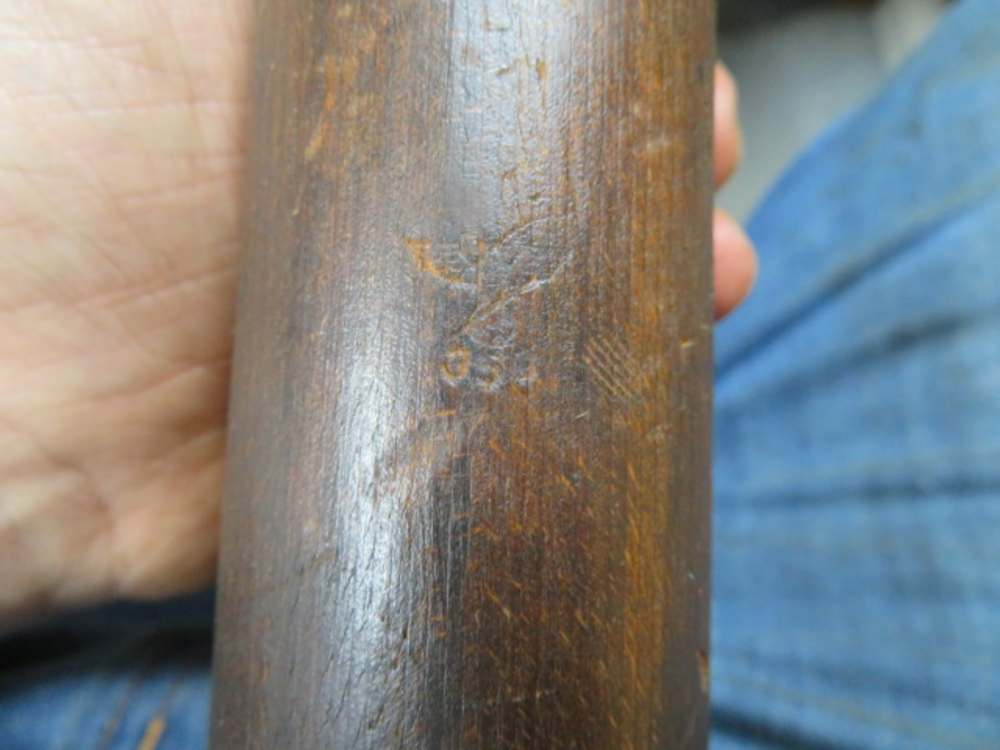 Waffenamt military acceptance stamp impressed into the wood stock of a WWII G43 rifle
