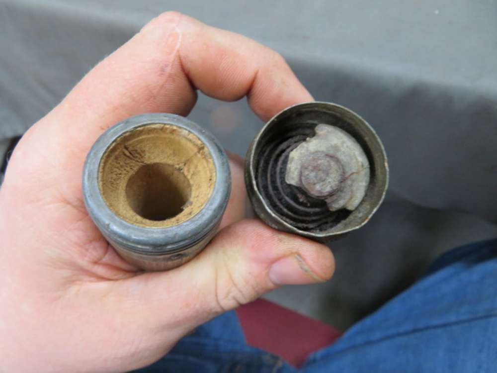 Interior view of a German Model 1917 stick grenade handle and base cap