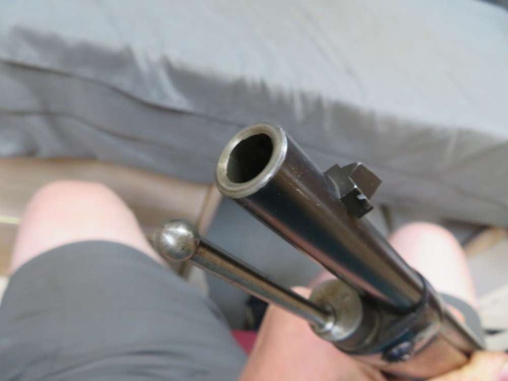 Close-up of the muzzle and cleaning rod of the German 71/84 Mauser rifle