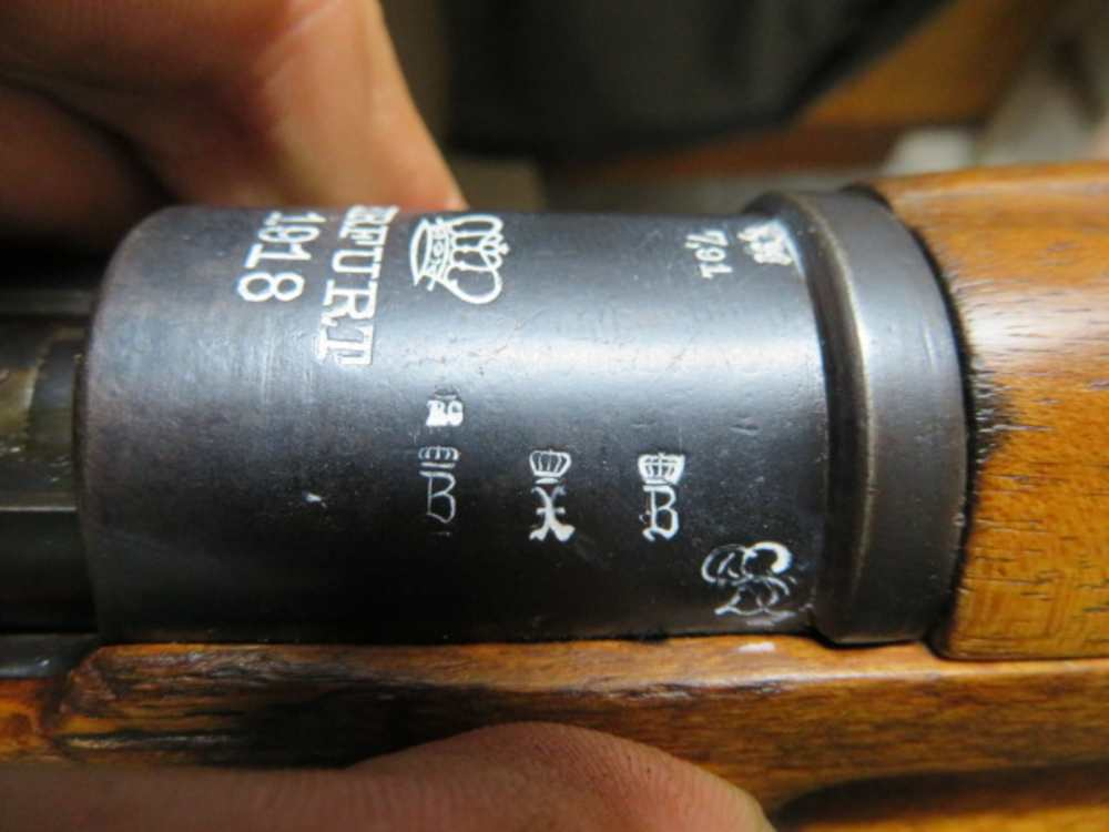 Kar98AZ receiver ring markings, Erfurt 1918 with German proof stamps