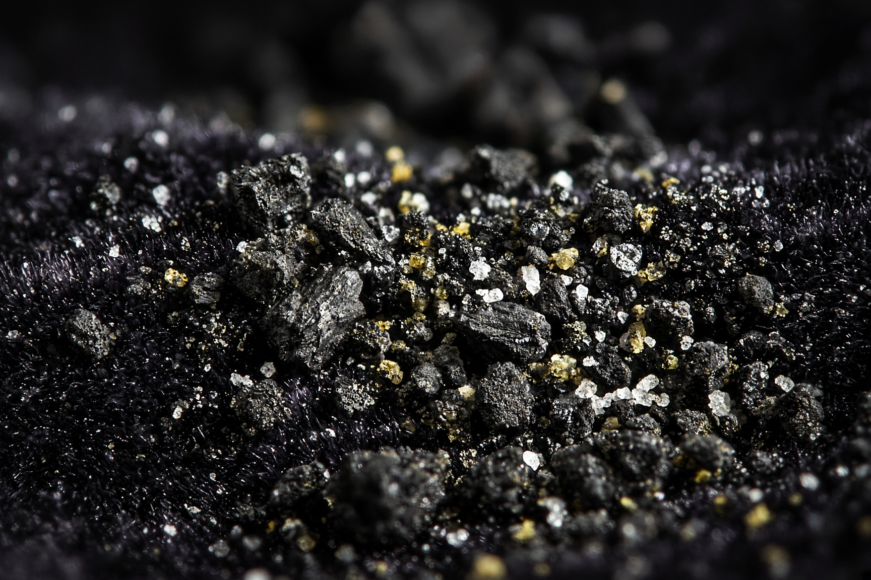 Macro photograph of coarse black powder granules