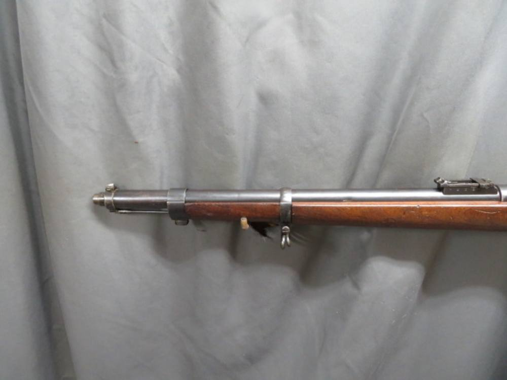 Close-up of the muzzle and front sight of the Belgian Mauser carbine
