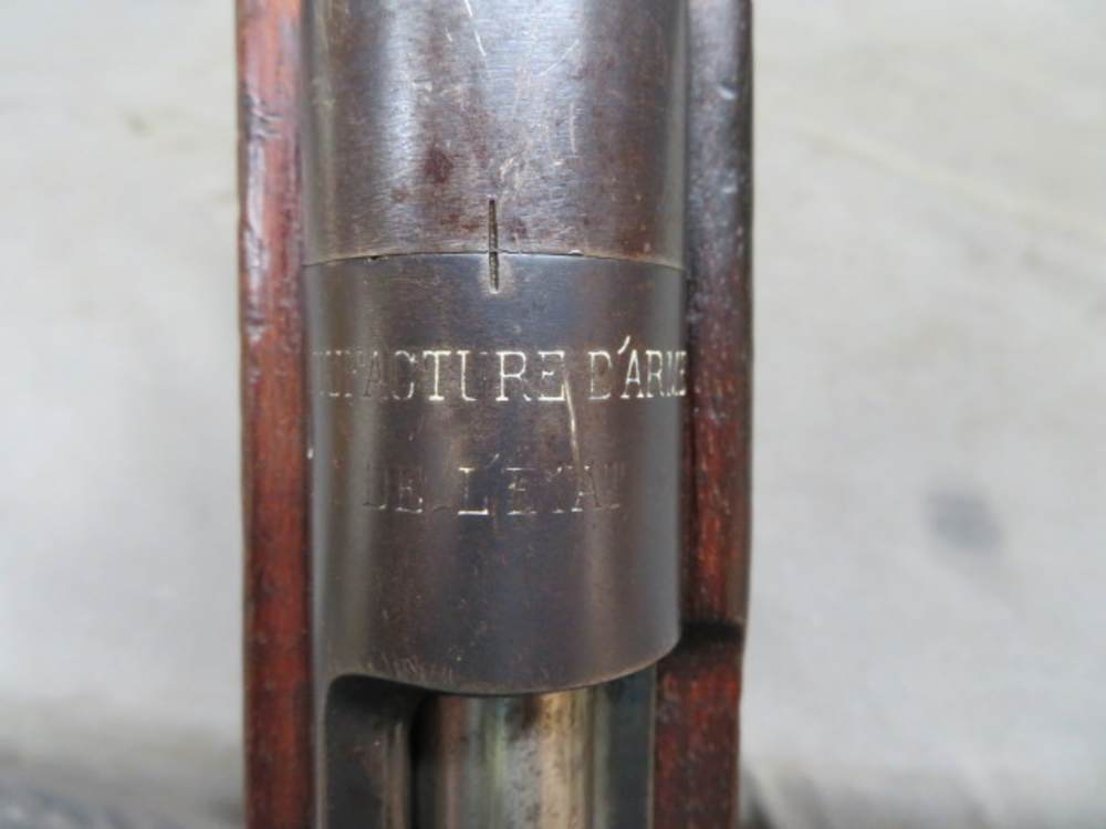 Close-up of the Manufacture d'Armes de l'État receiver marking on the Belgian Mauser carbine