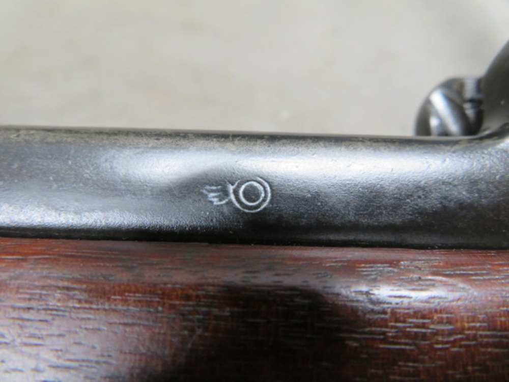 Close-up of the flaming bomb ordnance proof mark on the P17 Enfield