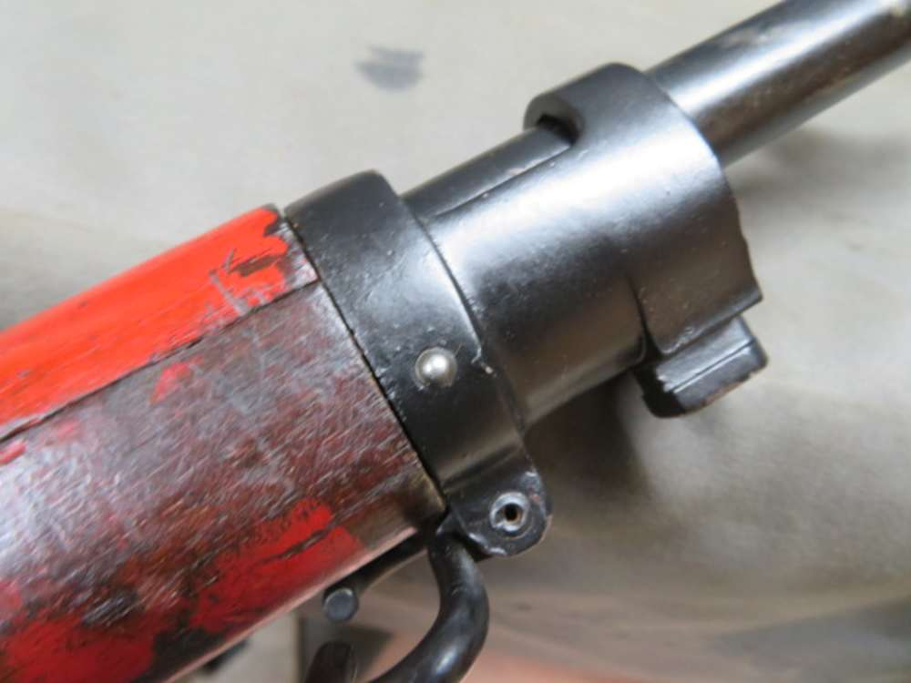 Close-up of a barrel band on the P17 Enfield with red identification paint
