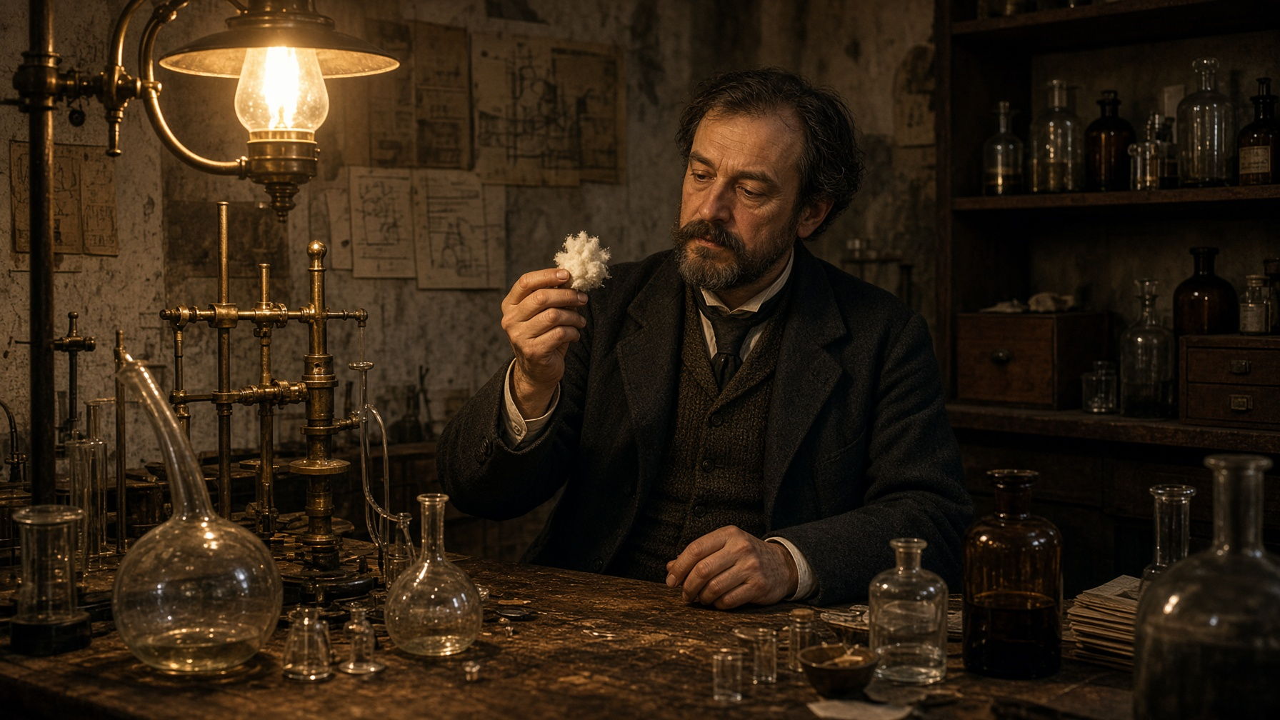 A late 19th-century laboratory examining early smokeless powder