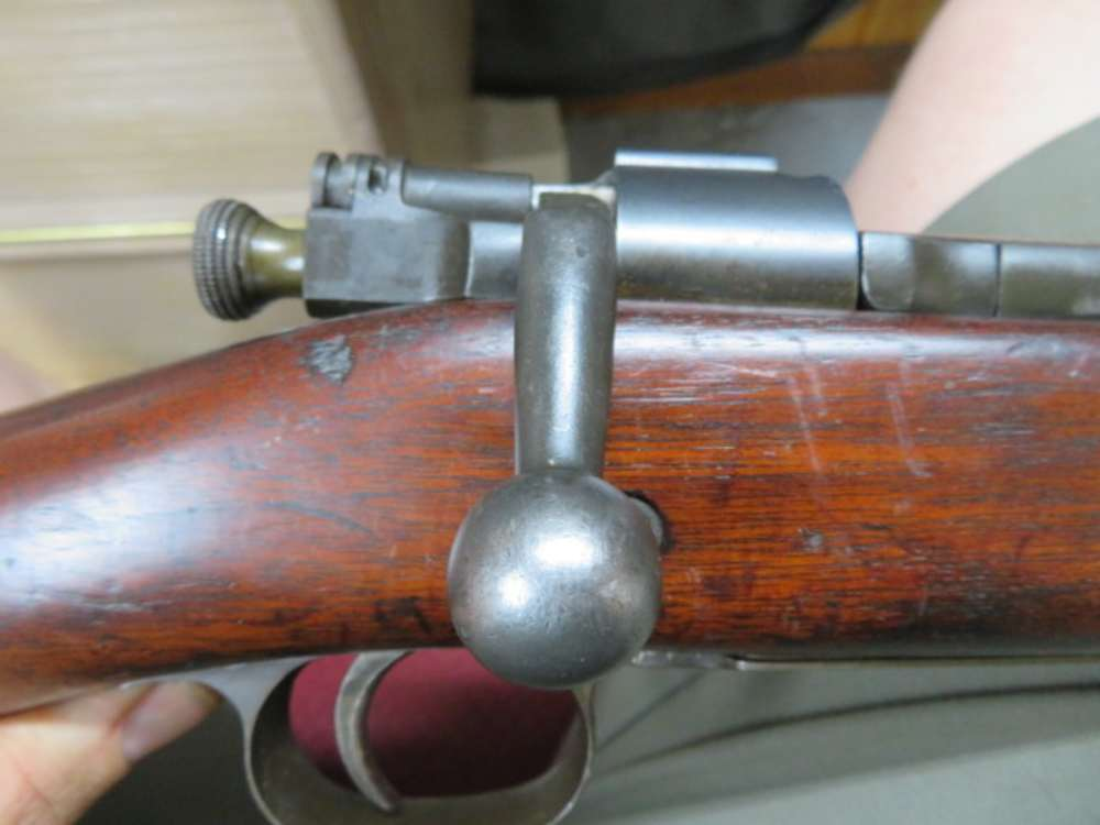 Model 1903 Springfield bolt handle and receiver close-up