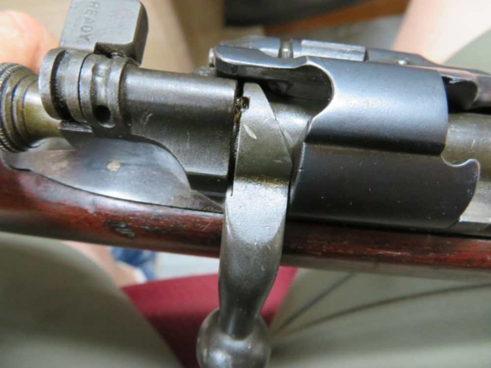 Model 1903 Springfield bolt and safety marking close-up